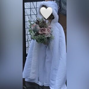 Elegant White Satin Hooded Cape with Faux Fur Trim for Flower-girl.